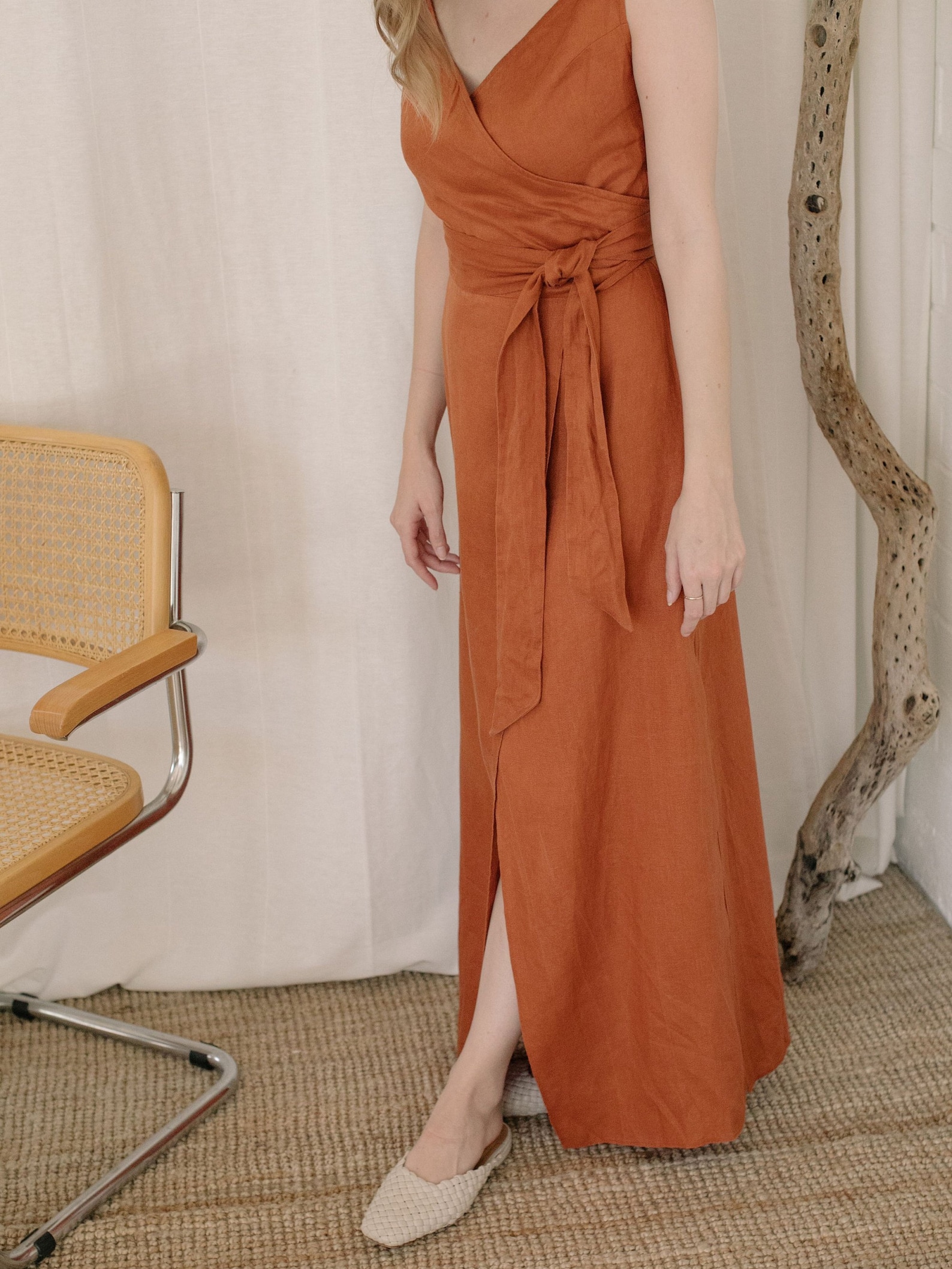 Paprika rust bridesmaid dress in linen. This is a wrap dress Etsy