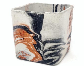 Square Marbled Concrete Planter – Small Minimalist Plant Pot