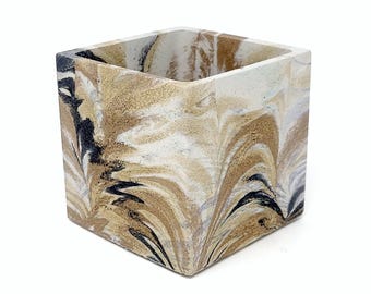 Square Marbled Concrete Planter – Minimalist Plant Pot for Succulents & Cacti