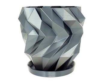 3D Printed Geometric Plant Pot Black - Modern stylish planter decor - Great for cacti and succulents or as a flower pot!