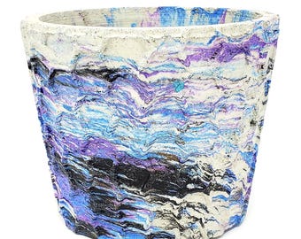 Honeycomb Marbled Concrete Planter – Hand-cast Minimalist Pot for Succulents & Houseplants