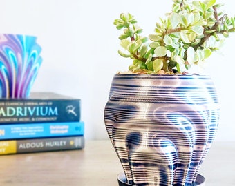 3D Printed Wavy Plant Pot with Drainage - Modern Succulent Planter for Indoor Decor - Great for Cacti and House Plants