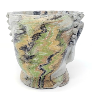 Marbled Buddha Head Concrete Plant Pot - Multiple Color Options - Indoor/Outdoor Cement Planter - Meditation Sculpture for Zen Gardens