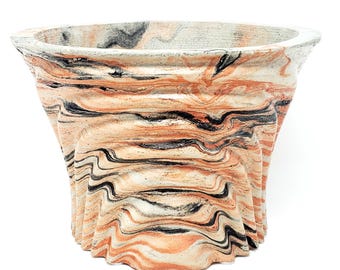 Large Wave Concrete Planter - Handmade Marbled Pot for Succulents & Houseplants - Modern Indoor Outdoor Decor - Each is Unique!