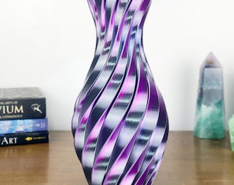 Color-Shifting Spiral Twist 3D Printed Vase - Unique Modern Home Decor - Iridescent Vase Gift
