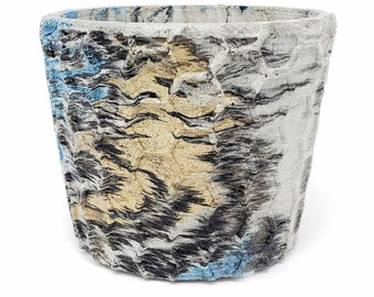 Blue Gold Marbled Concrete Planter • Honeycomb Geometric Pot • Indoor / Outdoor Succulent or Houseplant Pot