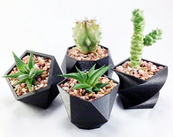 SET OF 4 - 3D Printed geometric mini plant pots - Modern edgy decor - great for cacti and succulents, or as a flower pot. Gift idea!