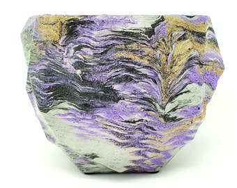 Marbled Concrete Planter Geometric  - Purple Brown and Black Marbling - Indoor / Outdoor Plant Pot