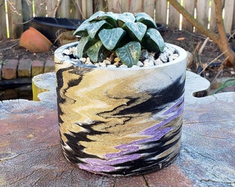 3D Planted Marbled Concrete Plant Pot | Premium Quality | Unique Design | Perfect for Succulents and Houseplants - Indoor or Outdoor Planter