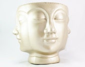 Concrete Faces Planter Large Champagne Gold - Outdoor Planter - Concrete Succulent Planter - Cactus Pot - Head Planter - Gardening Gift Idea