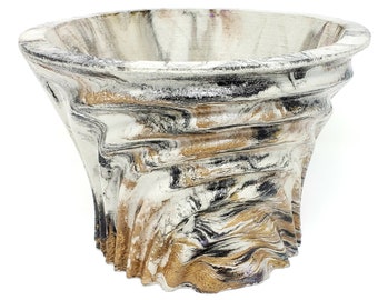 Marbled Concrete Planter Large Waves - Gold and Black Marbling - Indoor / Outdoor Plant Pot