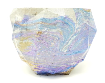 Marbled Concrete Planter Geometric  - Purple Blue and Gold Marbling - Indoor / Outdoor Plant Pot