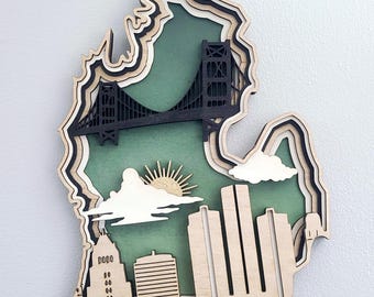 Michigan Layered Laser Cut Wall Art - 3D Wooden State Map, Great Lakes Home Decor, Multilayered Wall Hanging, Cabin Art, Lake House Gift