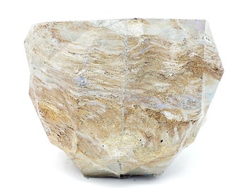 Marbled Concrete Planter Geometric  - Gold White and Brown Marbling - Indoor / Outdoor Plant Pot