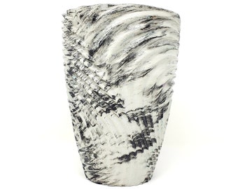 Marbled Concrete Vase Large Geometric - White and Black Marbling - Indoor / Outdoor Plant Pot