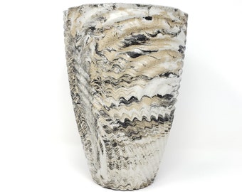 Marbled Concrete Vase Large Geometric - Gold and Black Marbling - Indoor / Outdoor Plant Pot