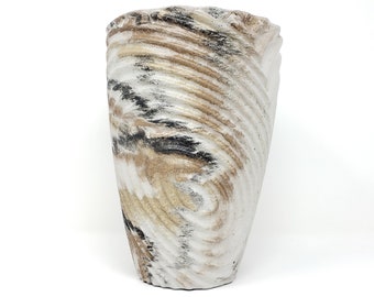 Marbled Concrete Vase Large Geometric - Brown and Black Marbling - Indoor / Outdoor Plant Pot