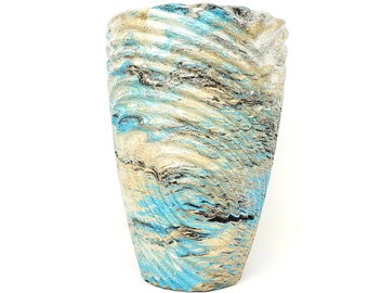 Marbled Concrete Vase – Large Geometric Plant Pot in Blue, Gold & Black