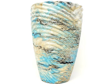 Marbled Concrete Vase Large Geometric - Blue Gold and Black Marbling - Indoor / Outdoor Plant Pot