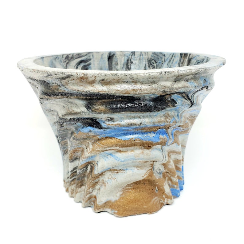 Marbled Concrete Planter Large Waves Blue Brown and Black Etsy
