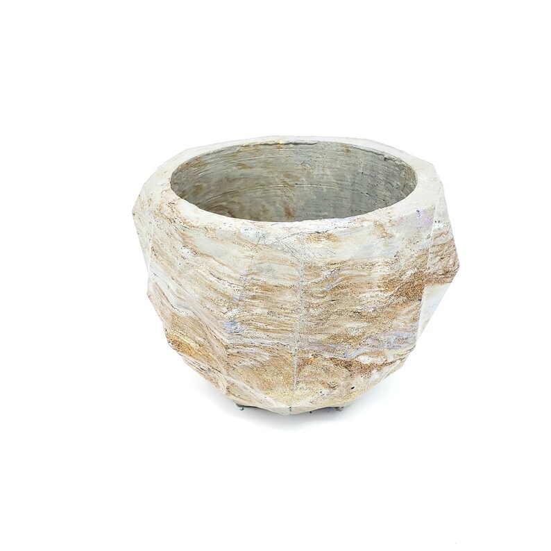 Marbled Concrete Planter Geometric Gold White and Brown Marbling Indoor / Outdoor Plant Pot image 8
