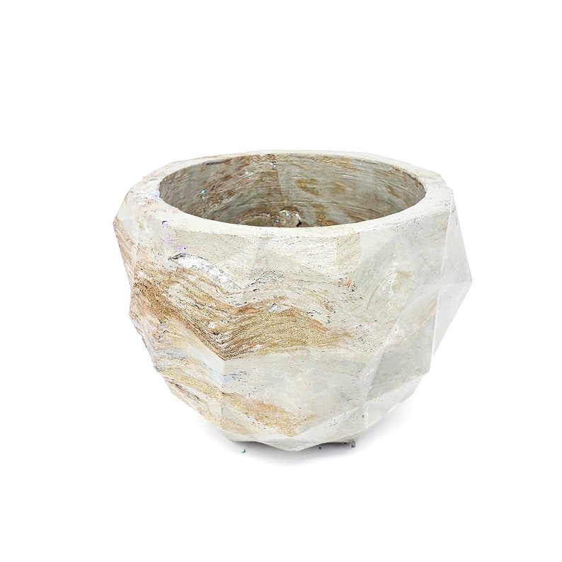 Marbled Concrete Planter Geometric Gold White and Brown Marbling Indoor / Outdoor Plant Pot image 7