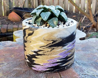 3D Planted Marbled Concrete Plant Pot | Premium Quality | Unique Design | Perfect for Succulents and Houseplants - Indoor or Outdoor Planter