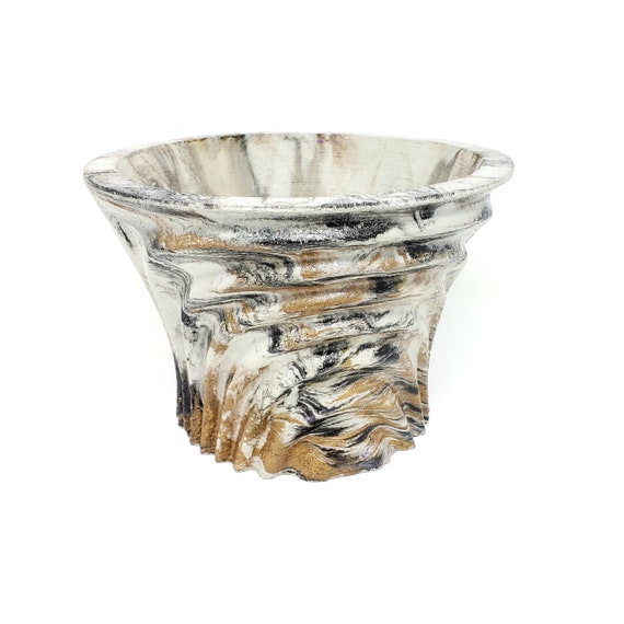 Marbled Concrete Planter Large Waves Gold and Black Marbling Etsy