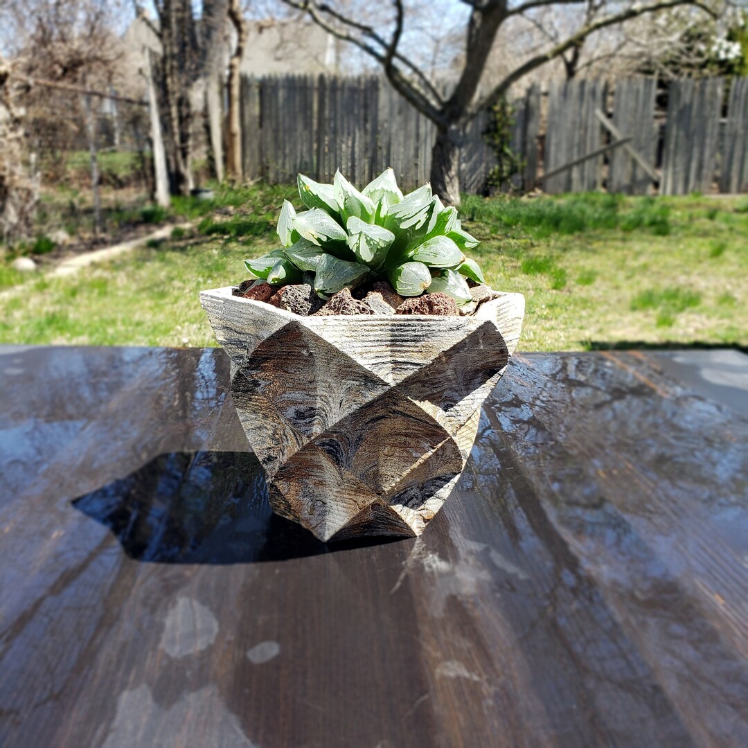 Marbled Concrete Planter Star Geometric Blue Brown and Black Marbling