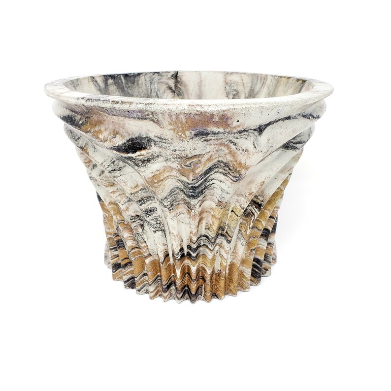 Marbled Concrete Planter Large Waves Gold and Black Marbling Etsy