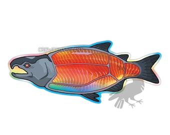 Holographic Salmon Sticker, Iridescent Fish Decal