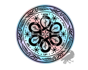 Holographic Ouroboros Sticker: Crowned Snake, Stars & Wands