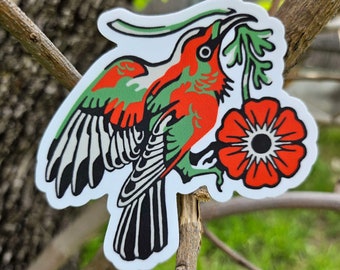 Palestine Sunbird and Poppy Sticker