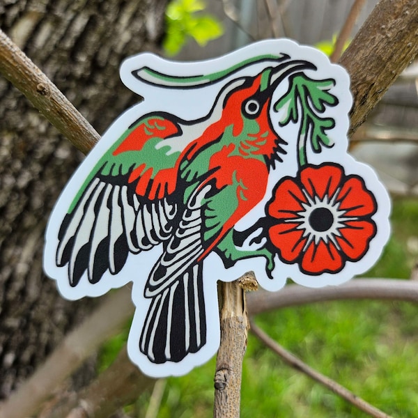 Palestine Sunbird and Poppy Sticker