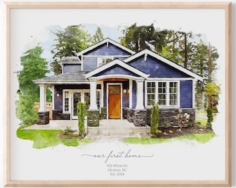 Watercolor House Portrait, Realtor Closing Gift, Housewarming Gift, House Portrait from Photo