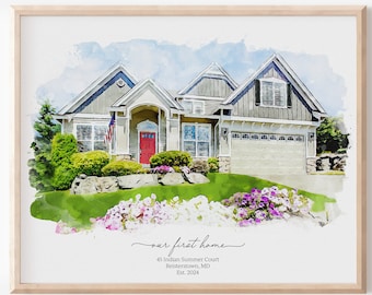 New Home Gift, Realtor Closing Gift, House Portrait, Housewarming Gift, Gift for Buyers, Watercolor House Portrait, Personalized, Custom
