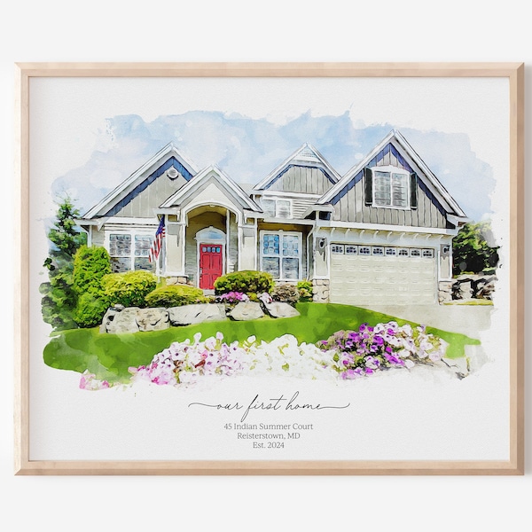 New Home Gift, Realtor Closing Gift, House Portrait, Housewarming Gift, Gift for Buyers, Watercolor House Portrait, Personalized, Custom