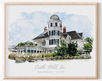Wedding Illustration of Venue, the Perfect Cotton Anniversary Gift for Him