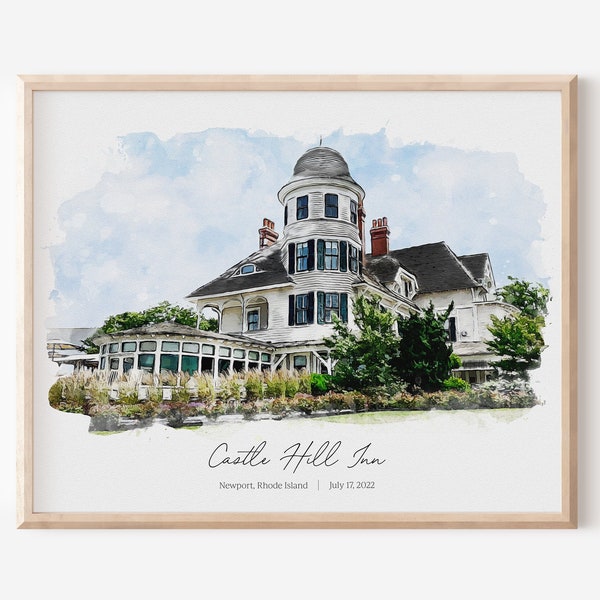 Wedding Illustration of Venue, the Perfect Cotton Anniversary Gift for Him