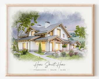 Housewarming Gift, Watercolor Painting, House Portrait, Personalized Gift, New Home Gift, House Illustration, Home Decor