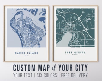 Custom City Map, Personalized Map Art, Housewarming Gift, Map Art, Map Print