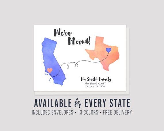 Moving Announcement, New Home, Moving, Change of Address, Watercolor, Personalized, Printable, Custom, Just Moved, Address Announcement