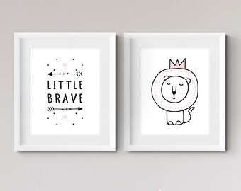 Baby Girl Nursery, Scandinavian Nursery Art Print, Lion, Nursery Decor, Nursery Wall Art, Nursery Art