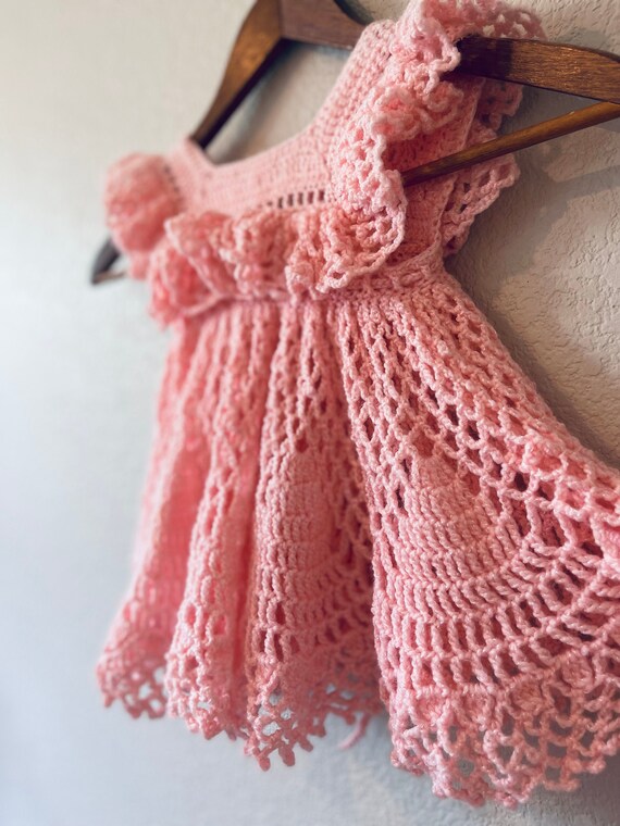 Vintage Handmade Crochet Baby Girl Dress