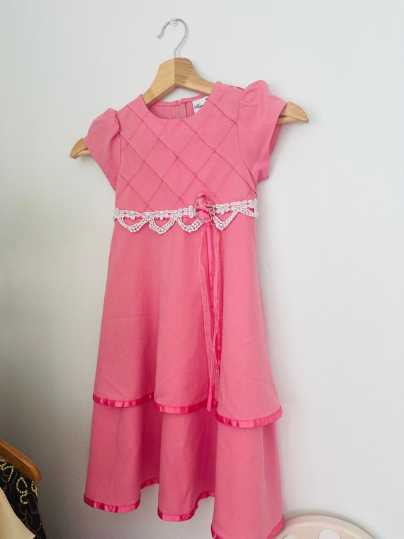Vintage Girl's Pink Dress; 80s Girls Dresses - image 4