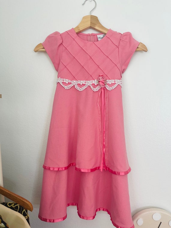 Vintage Girl's Pink Dress; 80s Girls Dresses - image 3