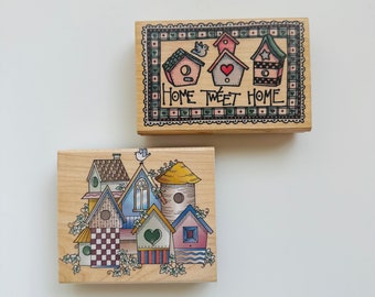 Vintage Stamp Set; Retro 90s Birdhouse Rubber Stamps Set of 2