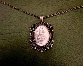 Alice in Wonderland White Rabbit Bronze Pendant Necklace - Cameo Vintage Style - Retro - Unique Gift