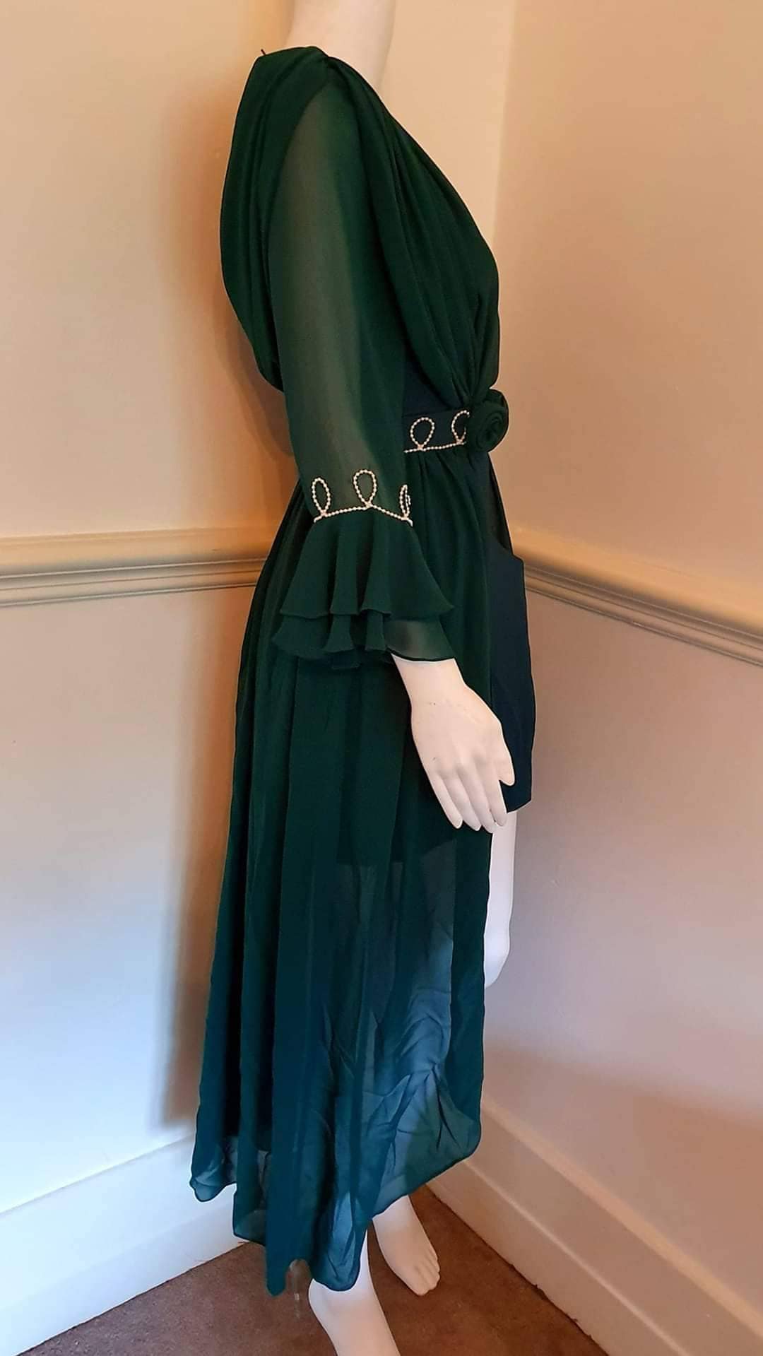 Forest Green Vintage Dress With Beaded Detail Unique Rare
