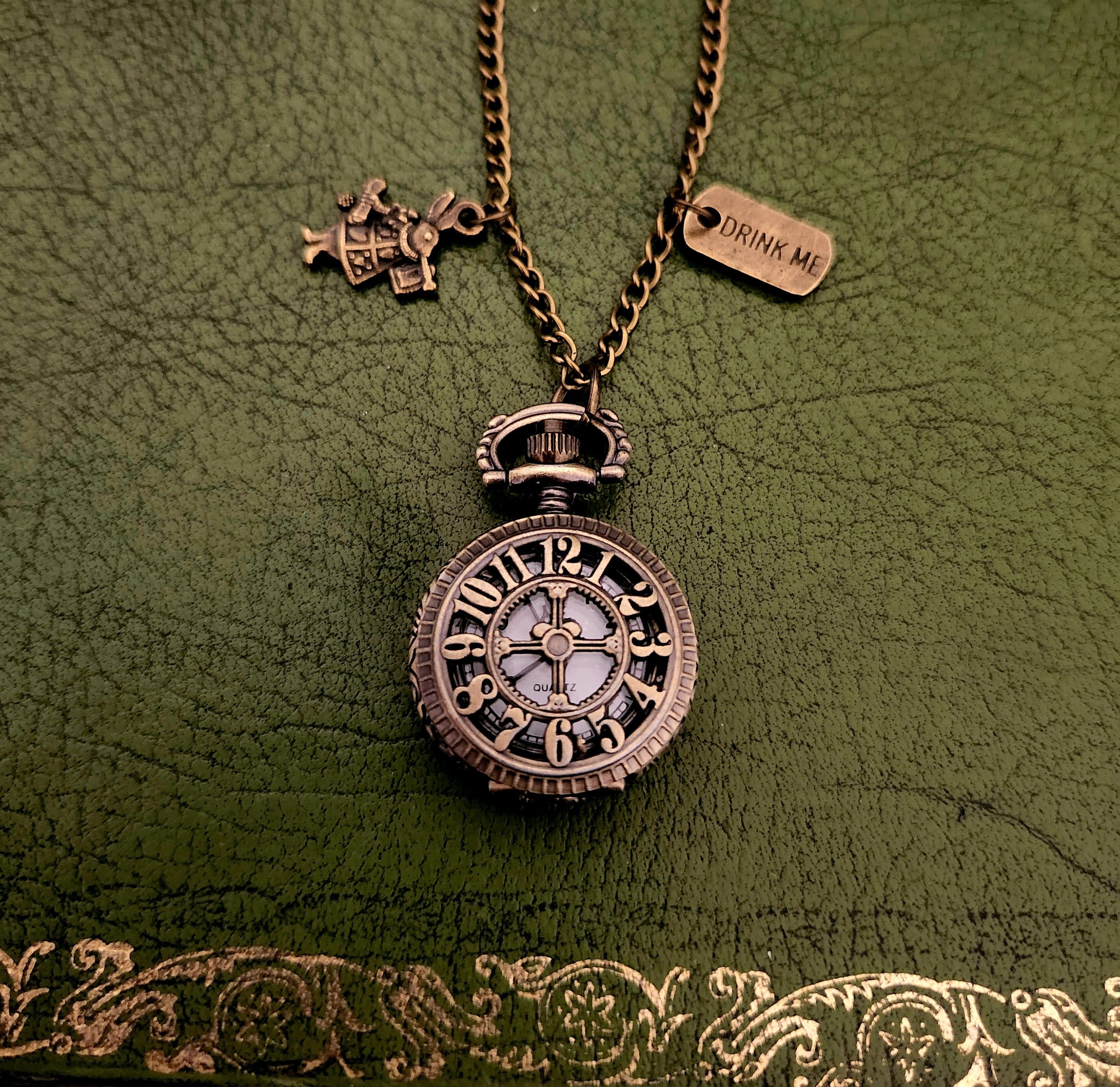 Alice in Wonderland Pocketwatch Necklace With White Rabbit 